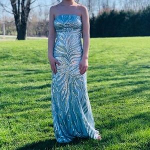 Light blue sparkly prom dress